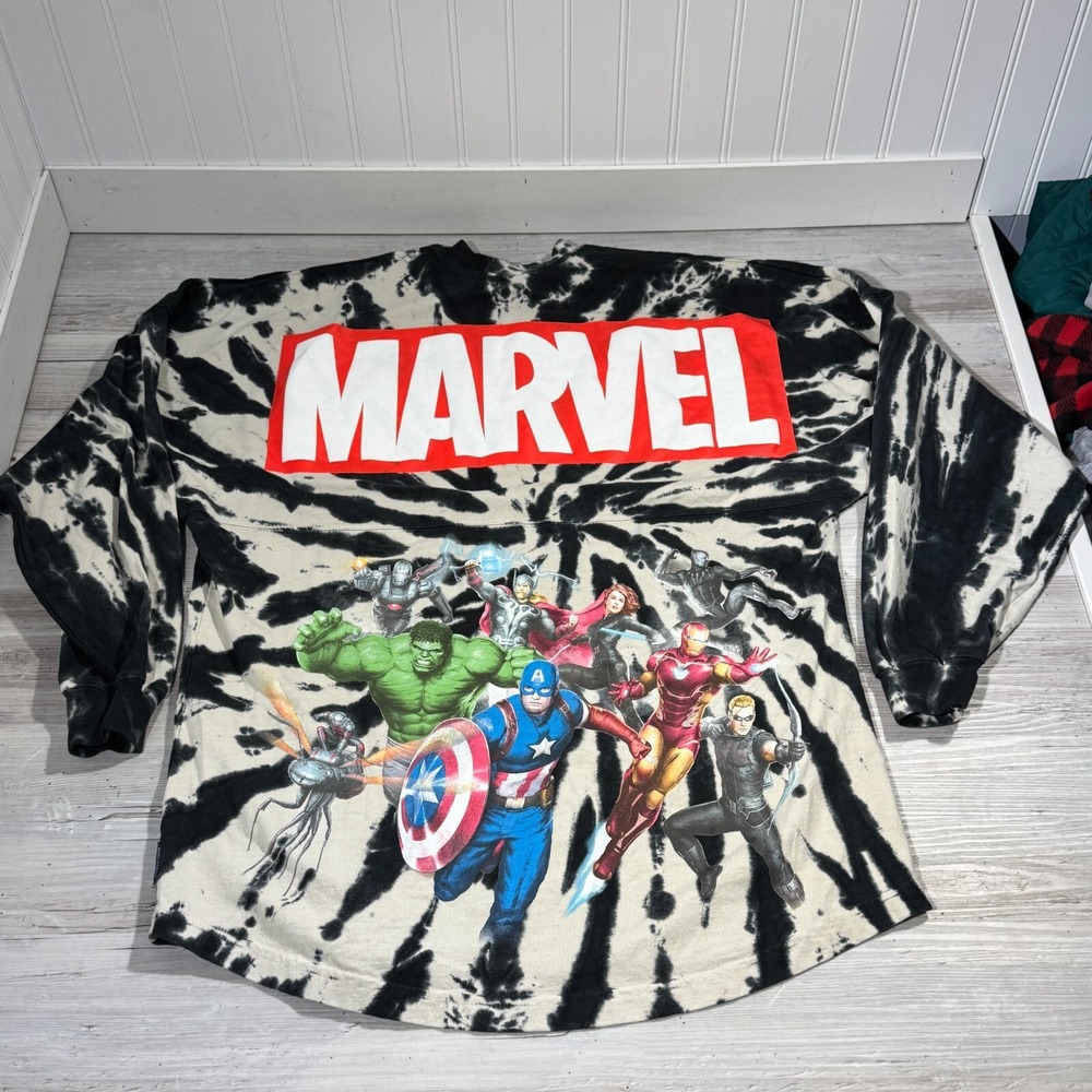 Marvel Spirit Jersey Shirt Mens Sz Med Tie Dye Disney Heroes Long Sleeve‎